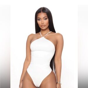 White Halter Neck Bodysuit